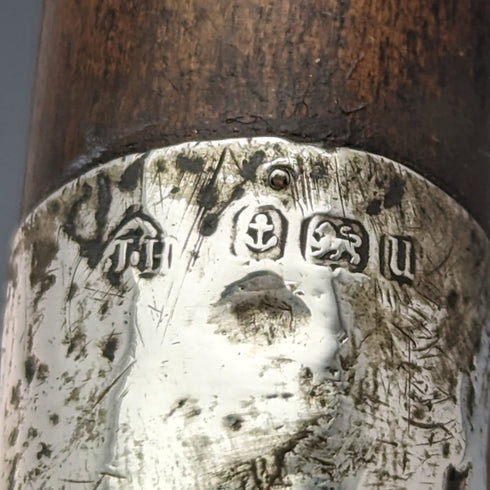 1919年 英国アンティーク 紳士用軽量ステッキ 純銀装飾 ブラウンシャフト 90cm